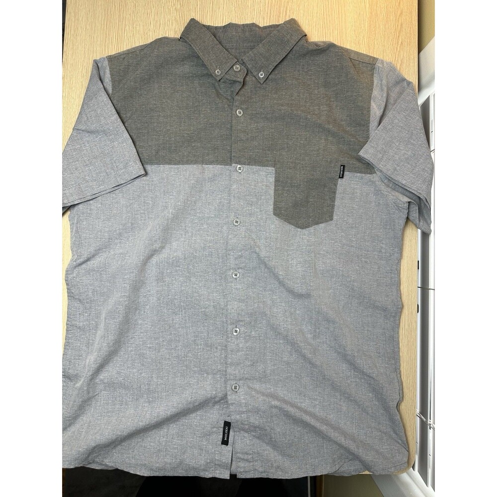 Molokai Surf Co Shirt Mens L Gray Colorblock Button Up Casual Cotton Blend